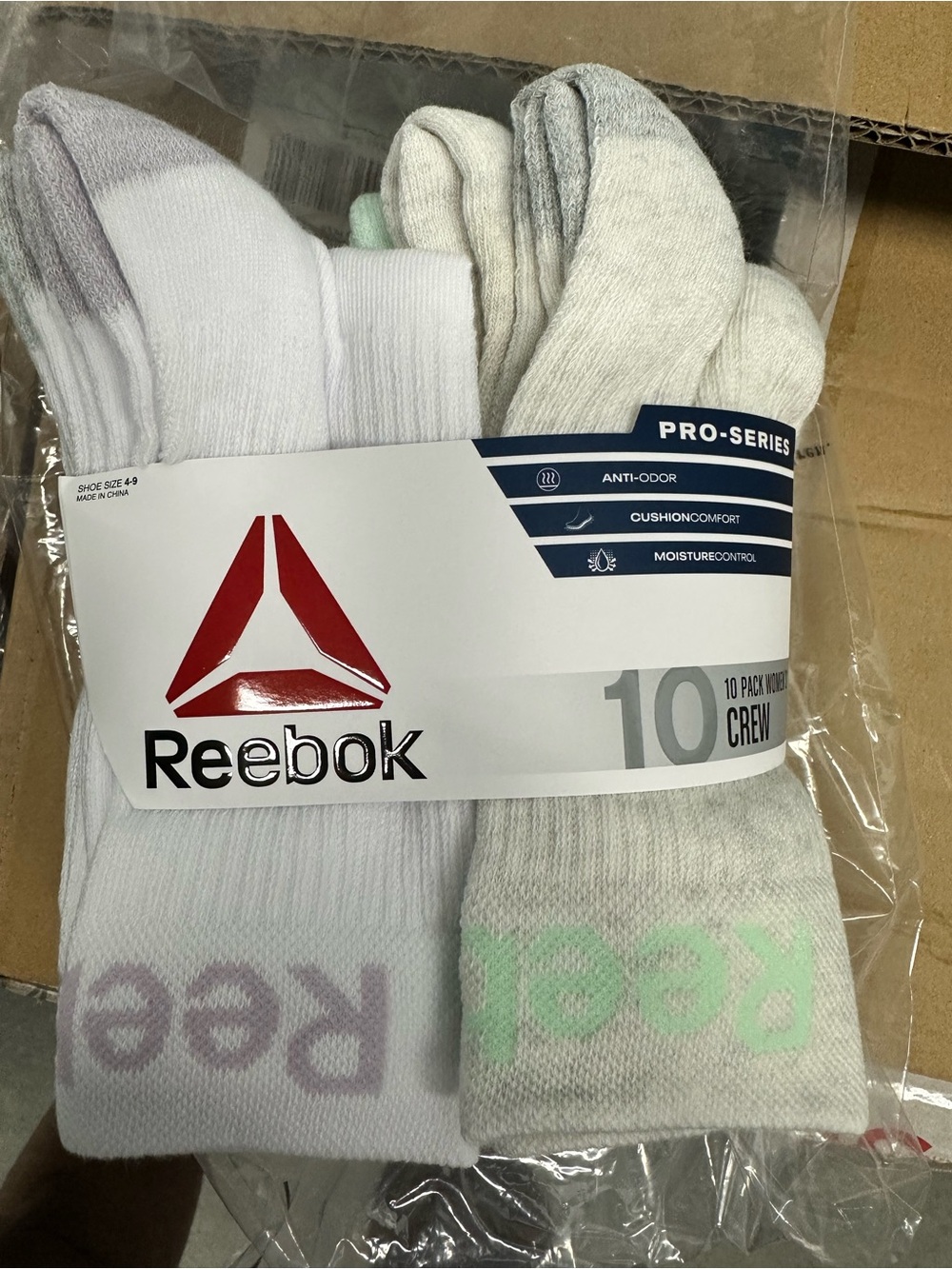 Reebok Women’s Pro-Series 10-Pack Crew Socks in White, Light Gray & Mint Accent